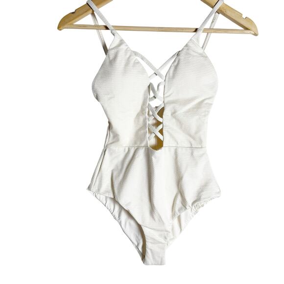 Dippin’ Daisy’s Bliss White Lattice Plunge One Piece Swimsuit Size XS - Picture 4 of 12